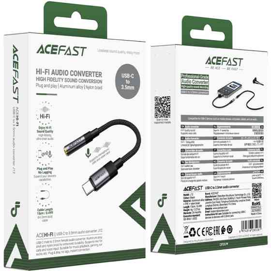 Перехідник USB-C --> 3.5 mm 15cm audio converter J12 Acefast black Вінниця