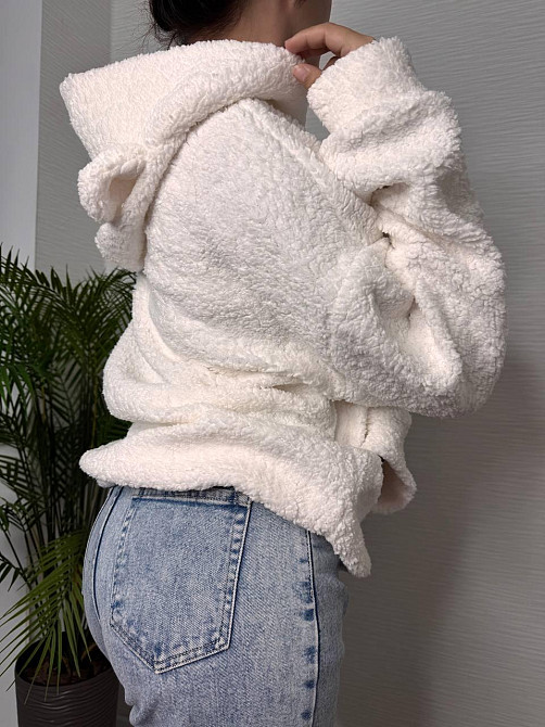 Женская теплая плюшевая худи с ушками турецкий мягкий мех Белый Одесса - изображение 10