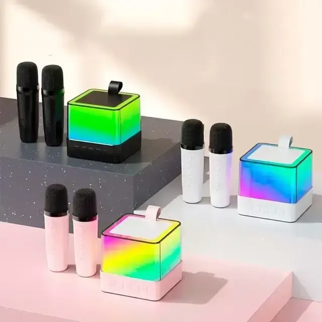 Портативная Bluetooth колонка K18 с LED подсветкой 2 микрофона розовый Коломыя - изображение 2