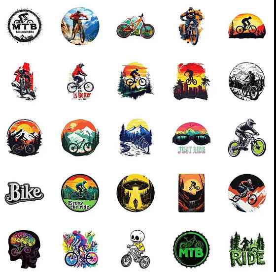 Набір вінілових наліпок з велосипедною тематикою – 50 шт Київ