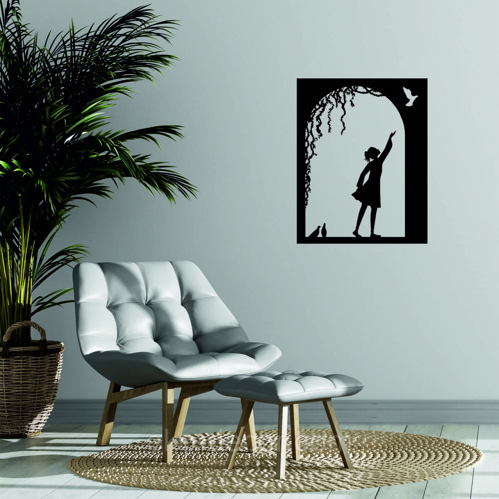 Декоративное настенное Панно «Девочка и голубь» Декор на стену 70*55 см, Черный Киев - изображение 3