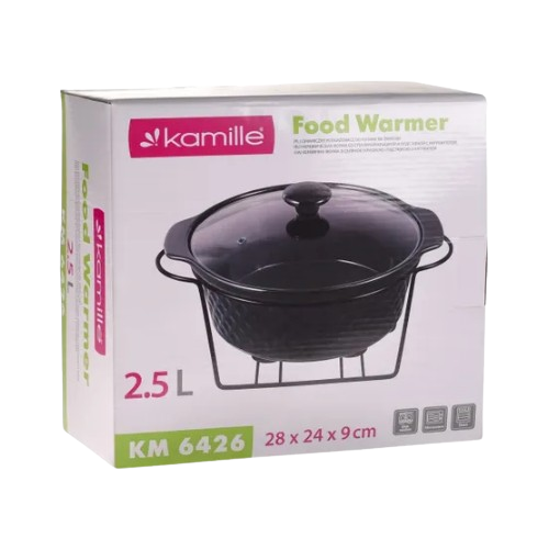 Марміт круглий 2,5л 27,9см кераміка скляна кришка + метал.підставка чорний 6426 KAMILLE Житомир - фото 8