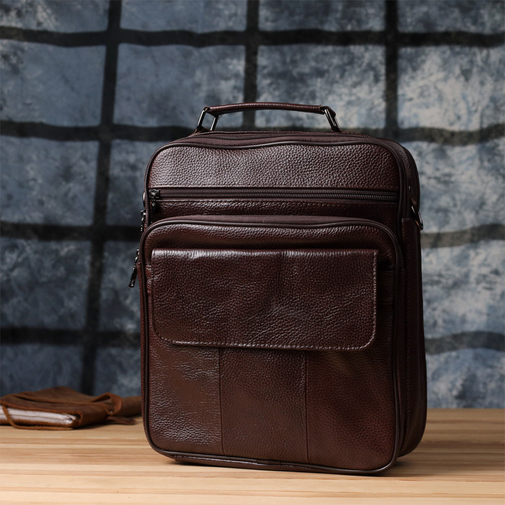 Чоловіча сумка з ручкою для перенесення в руці з натуральної шкіри Vintage 23024 Коричневий Київ - фото 3