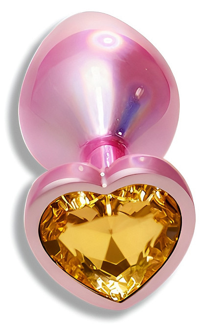 Анальна пробка з кристалом EGZO - Pink Perl Heart Plug Yellow, size S Sex Aura Київ - фото 2