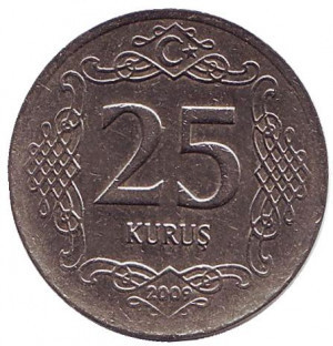 25 курушей. 2009,10,18 год, Турция.(Г) Полтава - изображение 1