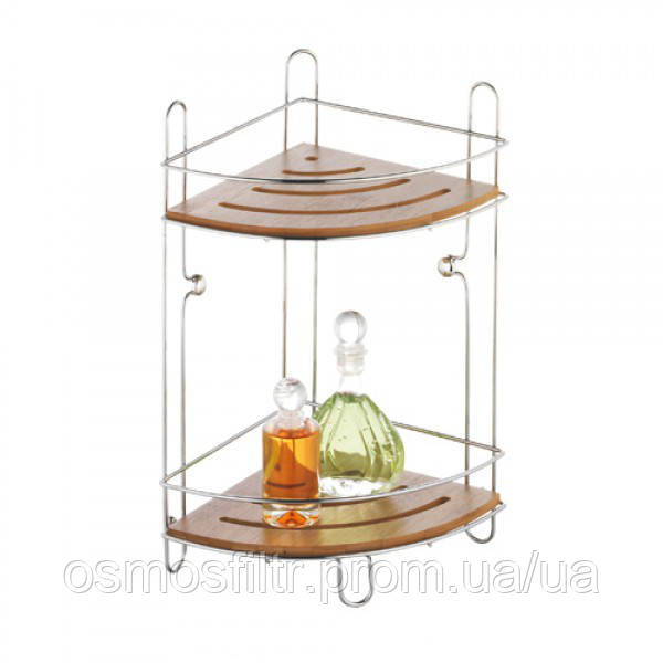 Полка угловая Axentia Боня двухярусная хром сталь бамбук 19.5х19.5х36.5 см (282093) Киев - изображение 1