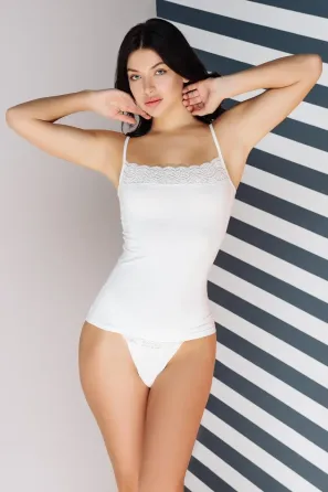 Женская майка Lans на тонких бретельках, стрейчевая с кружевом Lans 31/008 S, Белый Киев