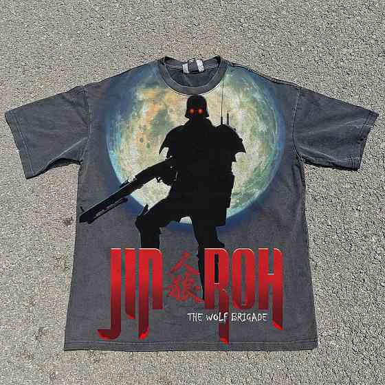 Футболка чоловіча з принтом аніме Аніме Джін Рох Волф оверсайз (S/M/L) Черний Дніпро