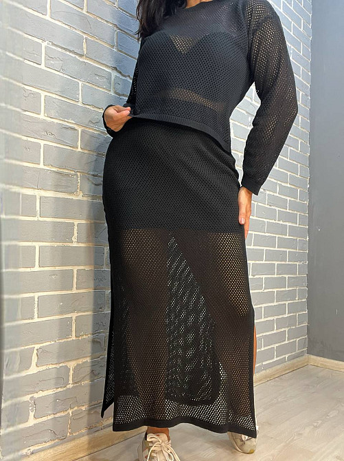 Костюм жіночий Mintas 2418-4208 ажурний сітка прозорий довга спідниця розрізи з регланом one size, чорний, one size Київ - фото 11