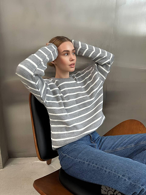 Жіночий базовий смугастий светр оверсайз шерсть 70% акрил 30% Меланж Одеса - фото 8