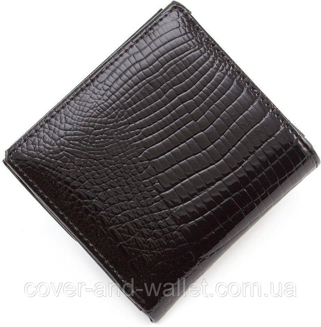 Маленький лаковий жіночий гаманець чорного кольору з великою монетницею ST AE 209-1 Київ - фото 3