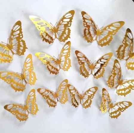 Бабочки золотистые на скотче - 12шт. в наборе, так же есть 2-х стронний скотч в наборе Киев