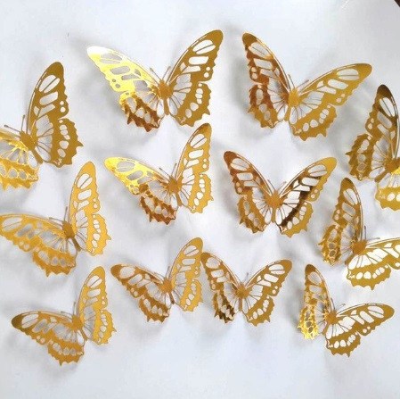 Бабочки золотистые на скотче - 12шт. в наборе, так же есть 2-х стронний скотч в наборе Киев - изображение 1