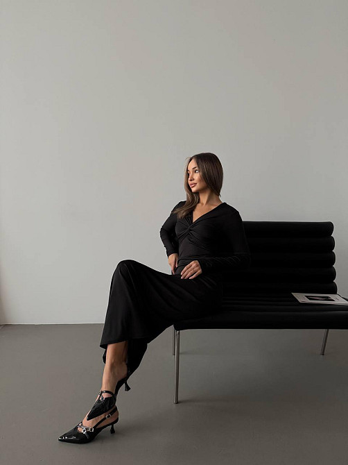 Стильне жіноче плаття максі з вирізом на грудях мікродайвінг Чорний, 46-48 Одеса - фото 5