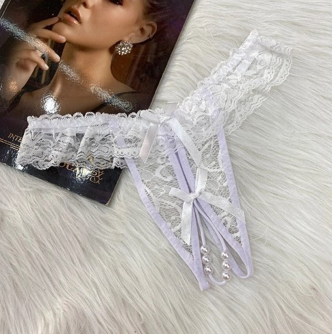 Трусики з вирізом та перлами білі - розмір універсальний, резинка до 110см Київ - фото 1