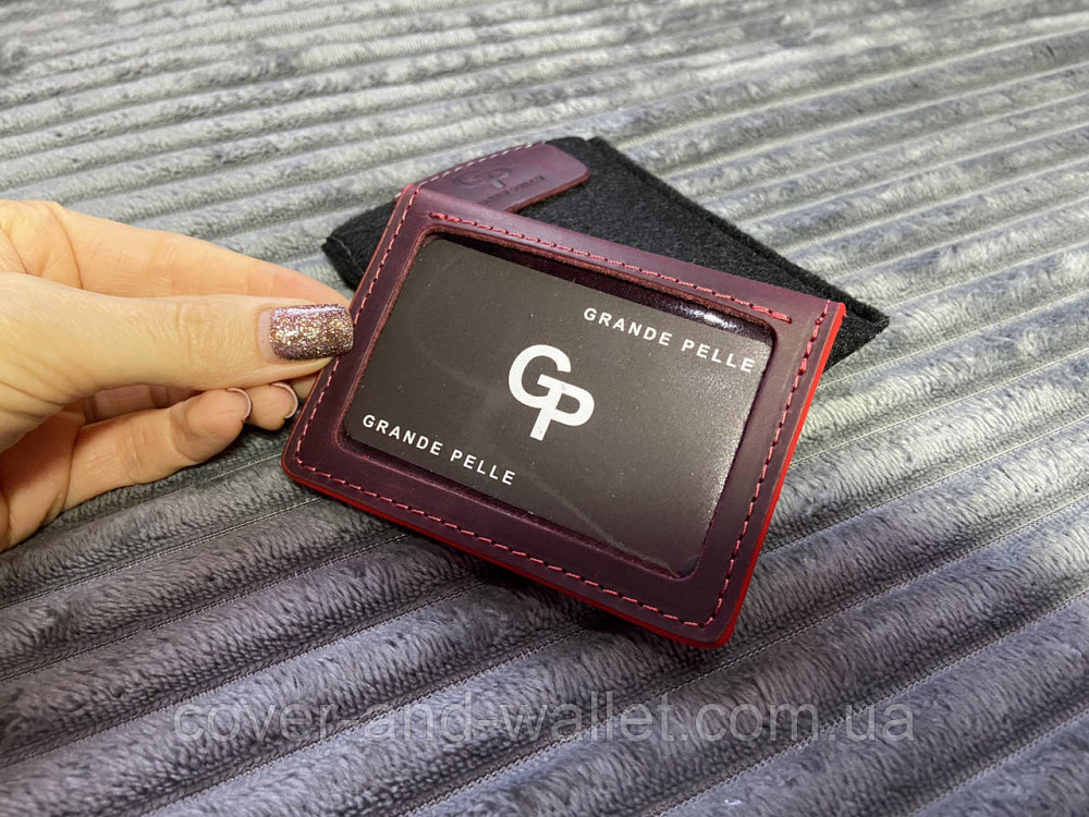 Бордова обкладинка на права та ID-паспорт ручної роботи з натуральної шкіри Grande Pelle Київ - фото 7
