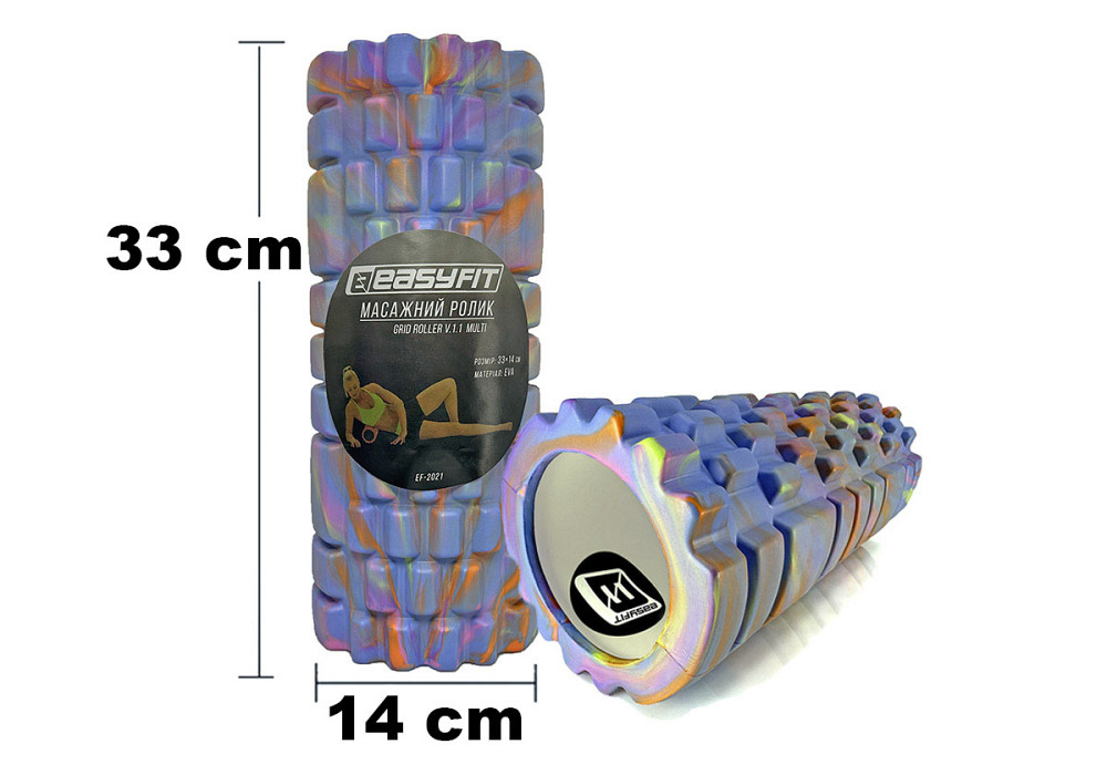 EasyFit Масажний ролик EasyFit Grid Roller 33 см v.1.1 Multi Синій Київ - фото 1