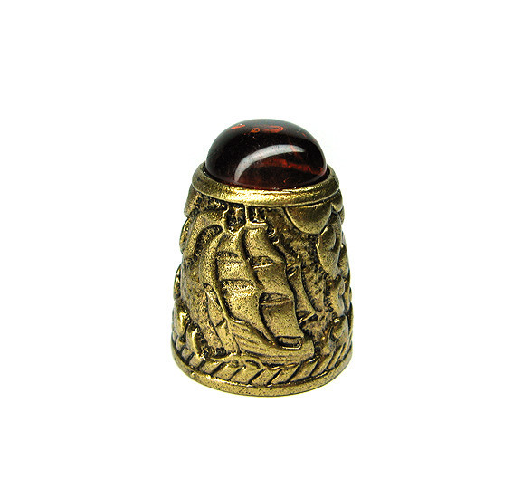 Наперсток коллекционный из янтаря и бронзы Парусник Якорь Киев - изображение 1