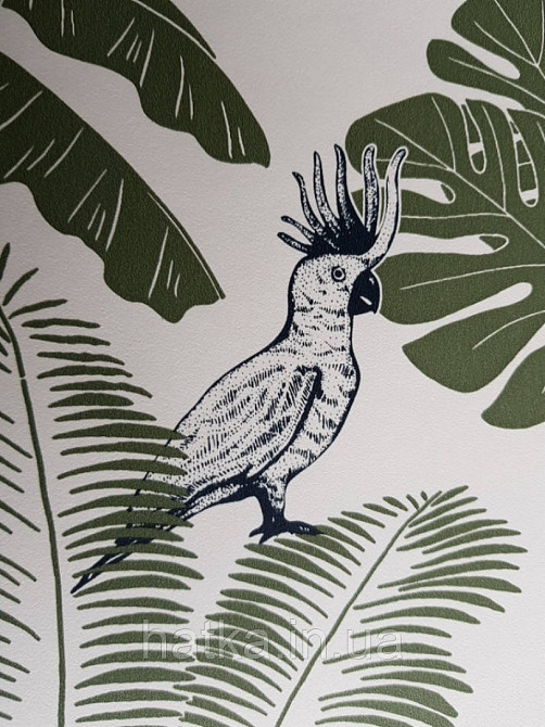 Шпалери флізелінові дитячі Caselio Our Planet джунглі рослини тварини слони, тигри зелені папуги на білому Київ - фото 4