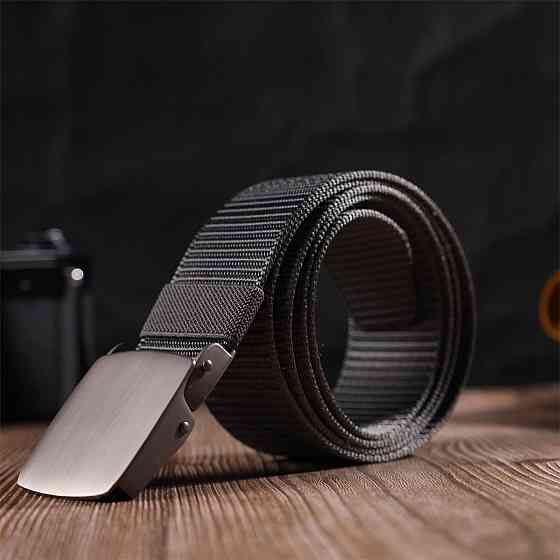 Практичный мужской ремень с металлической пряжкой из текстиля Серый (Vintage) Киев