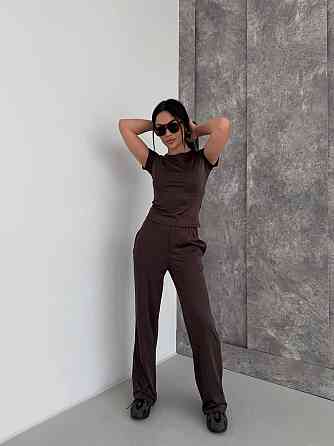 Женский базовый костюм тройка: лонгслив, футболка и штаны микродайвинг Одесса