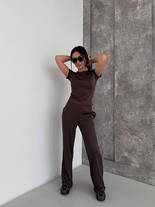 Женский базовый костюм тройка: лонгслив, футболка и штаны микродайвинг Одесса - изображение 6