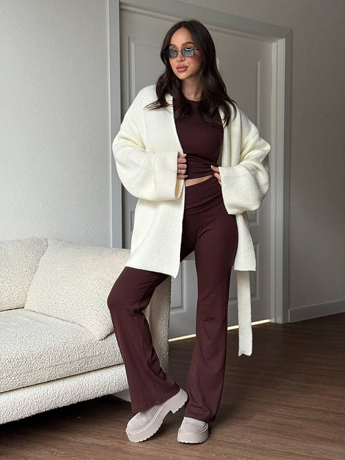 Женский уютный базовый кардиган оверсайз с поясом турецкая вязка ангора Одесса - изображение 3