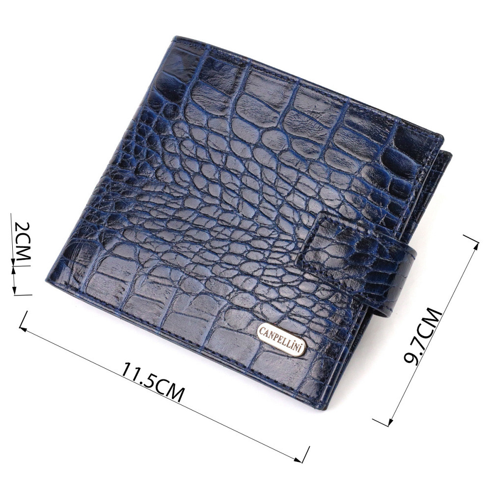 Стильний чоловічий гаманець горизонтального формату з натуральної шкіри з тисненням під крокодила CANPELLINI 21758 Синій Київ - фото 8