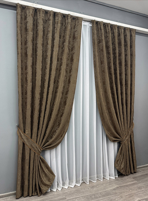 Комплект готових штор VR-Textil Жакард Sultan YL № 1203ш Коричневий 100х270 см 2 шт (31-591) Київ - фото 11