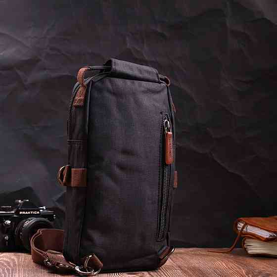 Необычная плечевая сумка для мужчин из плотного текстиля Vintage 22187 Черный Киев