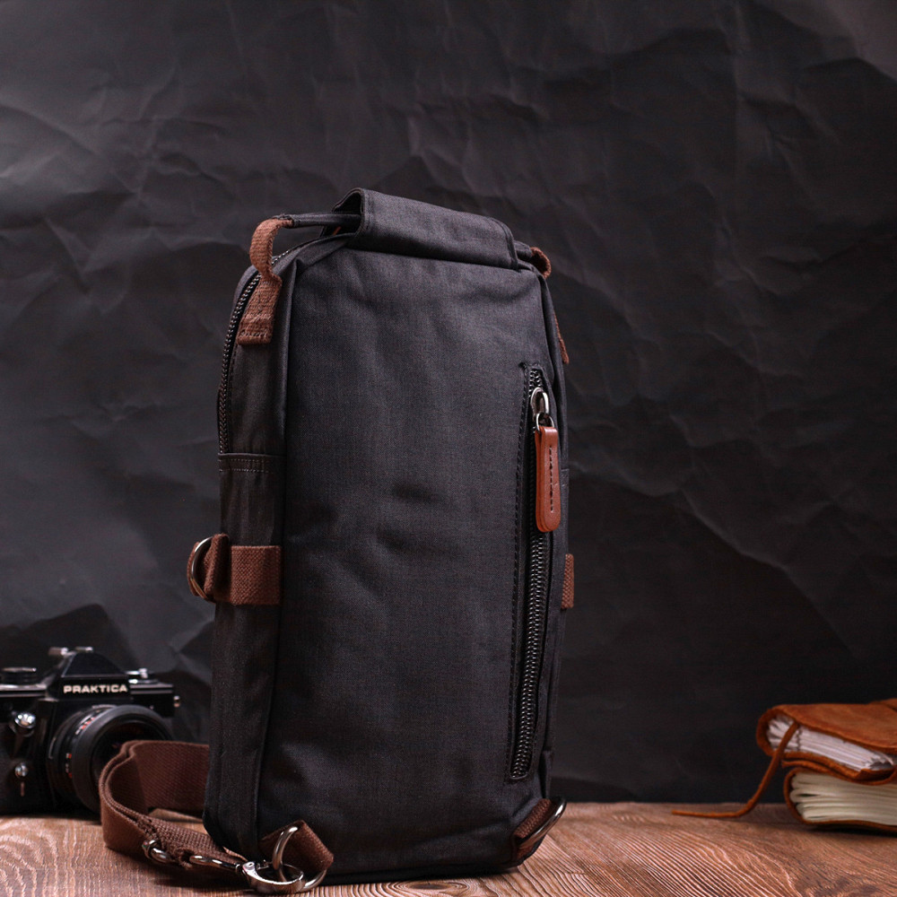 Необычная плечевая сумка для мужчин из плотного текстиля Vintage 22187 Черный Киев - изображение 2