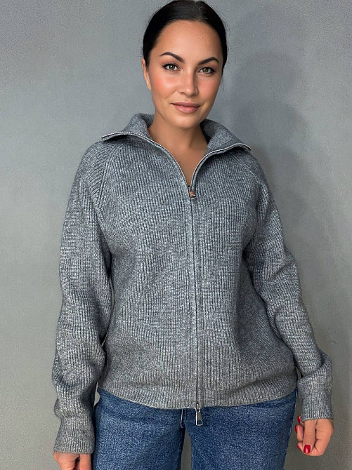 Кардиган жіночий A-N 1899 светр на блискавці в’язаний сірий, сірий, one size Київ - фото 1