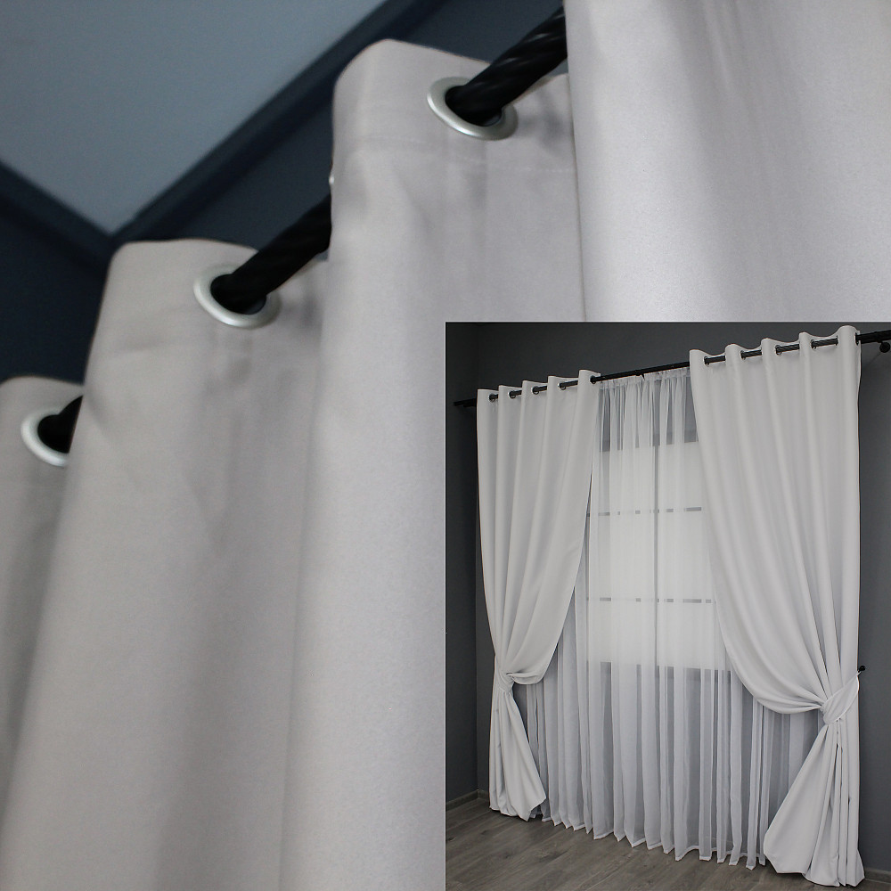 Комплект штор на люверсах VR-Textil Midnight № 1223ш 150х270 см 2 шт Світло-сірий (37-0112) Київ - фото 1