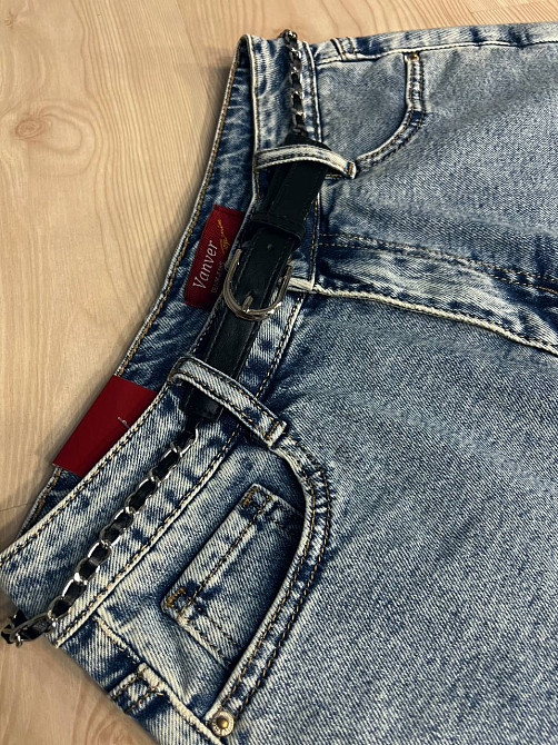 Шорты юбка женские джинсовые Vanver 8103 с бахромой короткие пояс-цепь голубые, голубой, 27, 27, 74 см, 106 см Киев - изображение 9