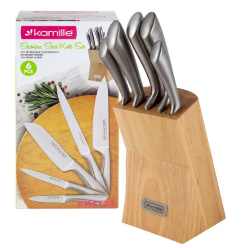 Набір ножів 5 предметів на дерев'яній підставці нержавіюча сталь порожнисті ручки 5130 KAMILLE Житомир - фото 6