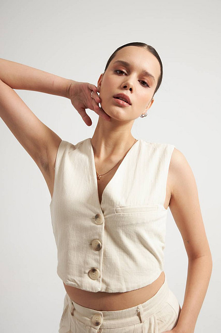 Жилет жіночий Mix Ray 40470 з гудзиками льон молочний, молочний, M Київ - фото 15