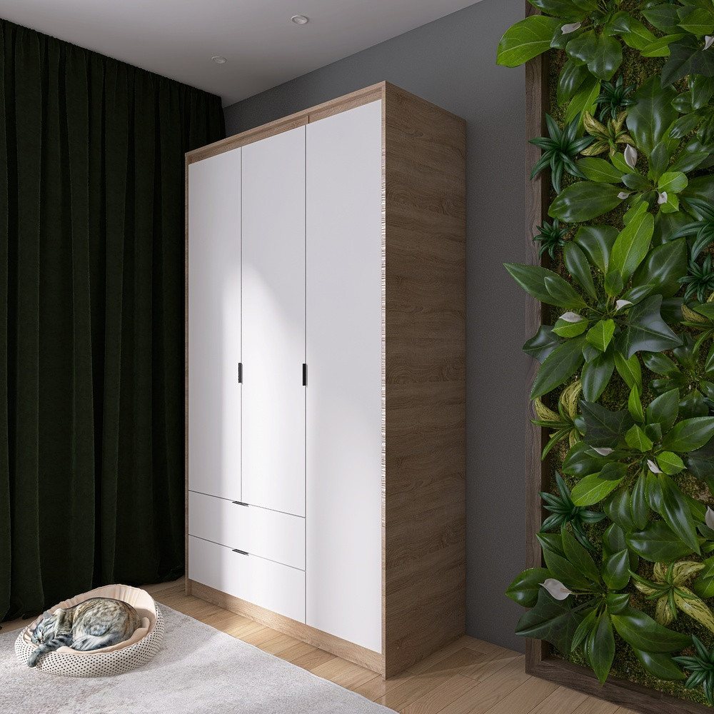 Шкаф распашной для одежды с выдвижными ящиками (штанга-штанга) Эверест Сити-1200 120,2х50х204,6 см Дуб сонома/Белый (DTM-071098) Львов - изображение 3