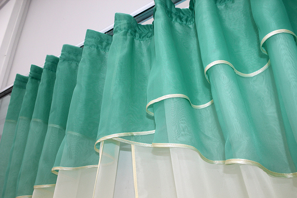 Кухонные шторы VR-Textil № 091к с ламбрекеном и подвязками бирюзовый с бежевым 280х170 см (52-0092) Киев - изображение 4