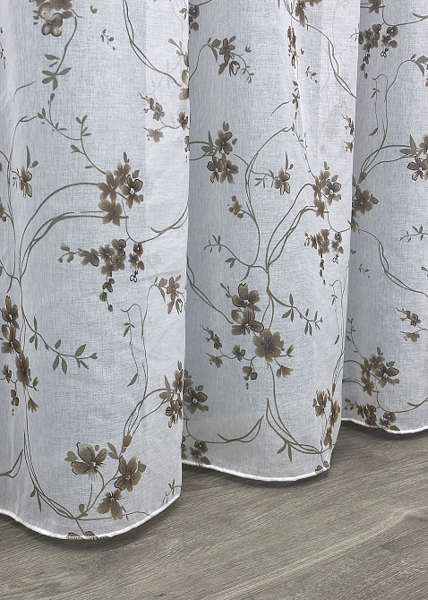 Тюль батист, колекція «Flora» колір білий з коричневим принтом 1532т Київ - фото 8