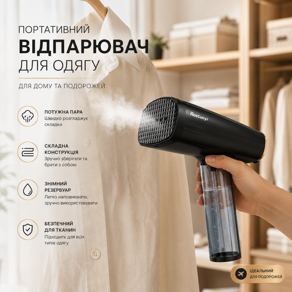 Уцінка Відпарювач для одягу Raelunyi портативний ручний складний 1200 Вт, вертикальний паровий відпарювач для дому, подорожей Київ - фото 8