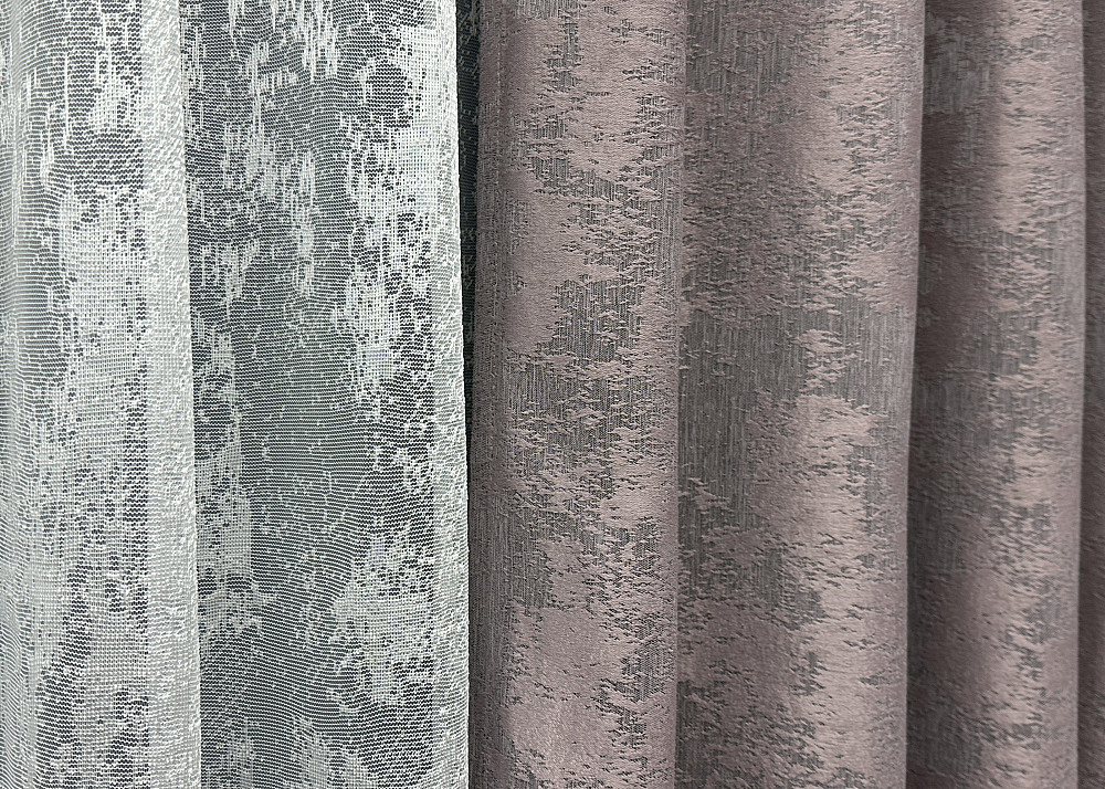 Комплект штор VR-Textil Жаккард Мрамор 150х270 2шт и Тюль 600х270 1210ш-1400т Серо-пудровый с белым 71-007/5 Киев - изображение 6