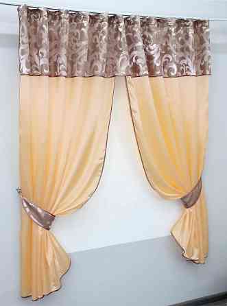 Кухонные шторы VR-Textil № 073к с ламбрекеном и подхватами персиковый с пудровым 270х170 см (52-0198) Киев