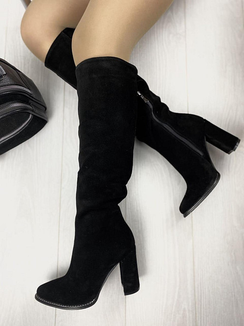 Nivelle Чоботи жіночі NIVELLE чорні замша натуральна высота 38см обхват 34-36см каблук 10см (80 Коломия - фото 2