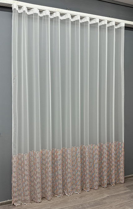 Тюль фатин з вишивкою колір білий з пудровим 1506т Київ - фото 8