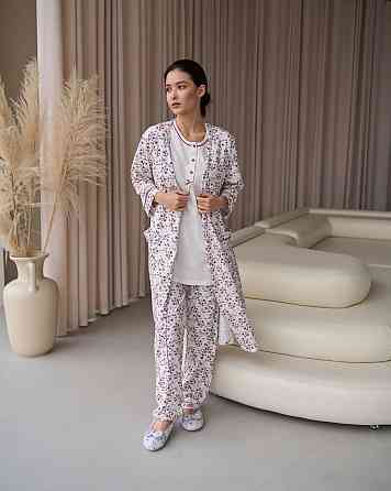 Комплект-тройка для дома для беременных со штанами - цветочки Nicoletta 7391 M Киев