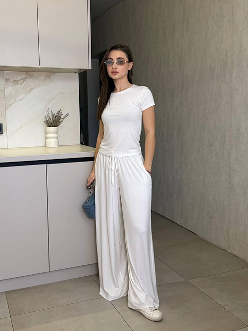 Жіночий базовий прогулянковий костюм, двойка турецький трикотаж віскоза Білий, 46/48 Одеса - фото 1