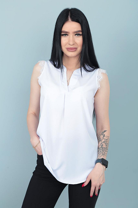 Літня блузка з мереживом "Diana" оптом | Розпродаж моделі Білий, 46 Київ - фото 3