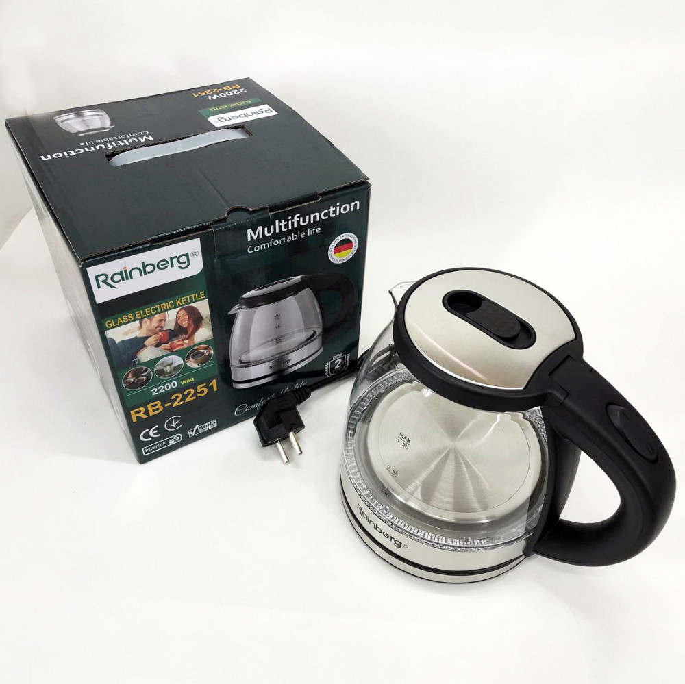 Чайник красивый электрический Rainberg RB-2251 - 1л, Чайник электрический с индикатором температуры QM-41 Львов - изображение 7