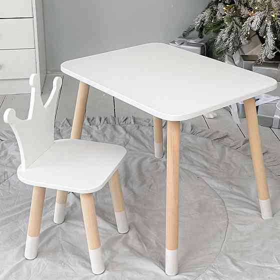 Стіл прямокутний 46х60х45 і стілець корона 26х26х24, столик та стільчик для хлопчика, білий Київ