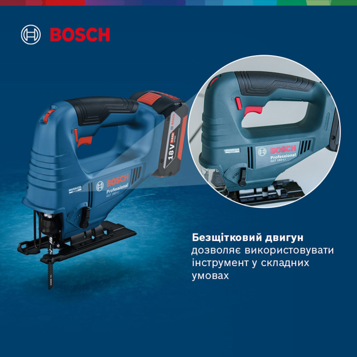 Професійний акумуляторний лобзик Bosch GST 183-LI Solo : без АКБ, 3300 об/хв, глибина різу 95мм Київ - фото 14